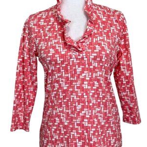 J. McLaughlin Womens Top Catalina Cloth Ruffle Neck 3/4 Sleeve Size S
